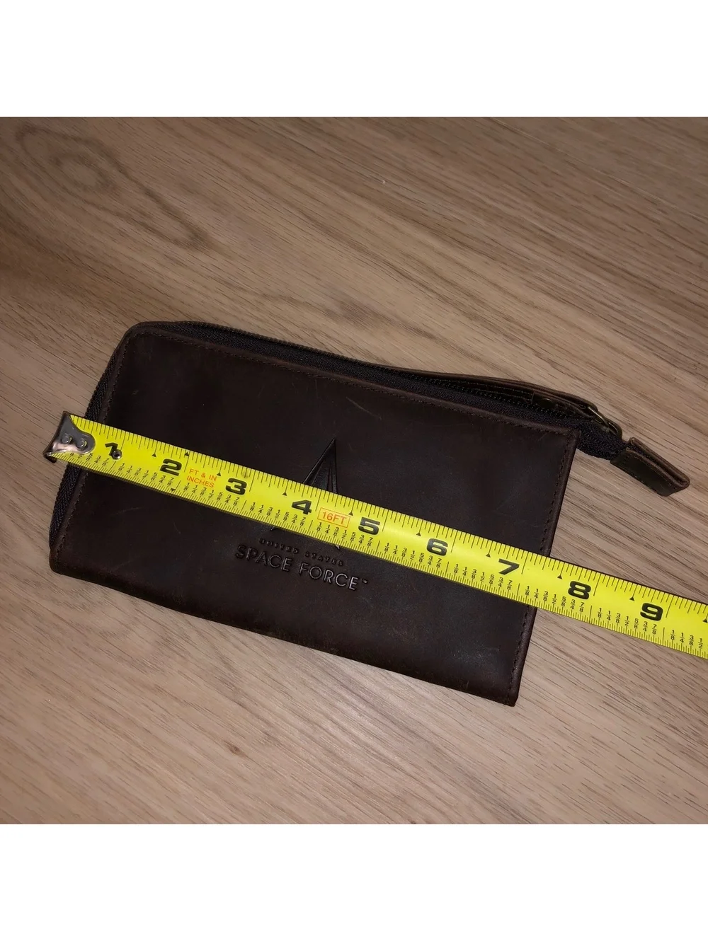 UNITED STATES SPACE FORCE US LEATHER BROWN WALLET WRISTLET ZIP UP